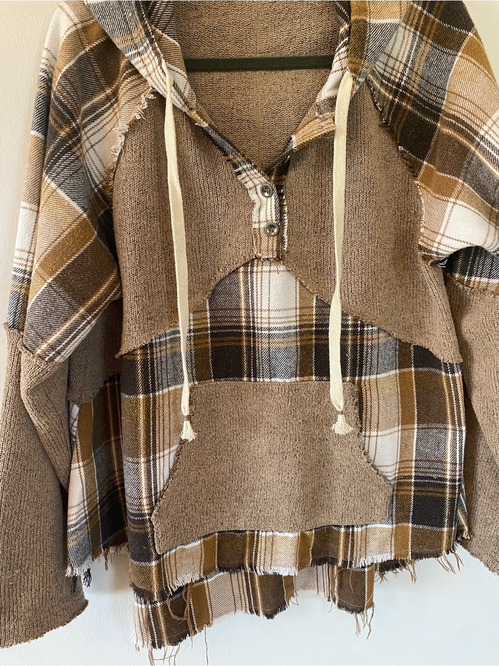 POL COOL WEATHER INCLINED PLAID HOODIE IN MOCHA - cabincore - fall - size medium - Picture 9 of 11
